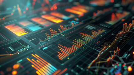 Obraz premium Dynamic financial data visualization showcasing market trends and analytics,Finance, trade, analytics and infographic concepts