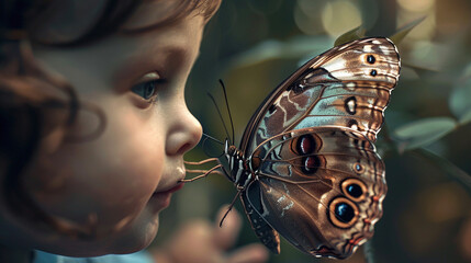 Enchantment: Child's Eyes Awash with Butterfly Wonder