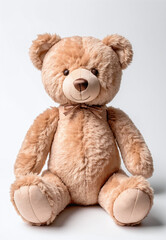 Obraz premium Light Brown Plush Bear Toy on White Background