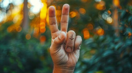 A hand with a peace sign on it