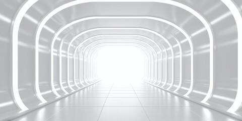 Endless White Tunnel Vanishing into Distance - 3D Render