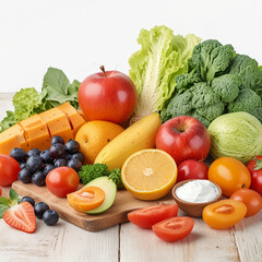 Healthy food on rustic isolated on white background