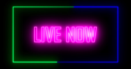 Fototapeta premium Overlay Live On Air Neon Glow Sign animation on Black Background Overlay OBS or Streamlabs Studio hi-tech overlay for streamers. Features transparent section for desktop scene 