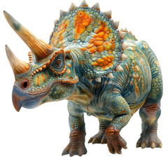Obraz premium Triceratops isolated solid white background, without shadow, single object, detailed, PNG diecut style