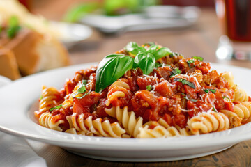 Plate of Rotini Pasta with Tomato Basil Sauce