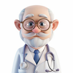 Old doctor avatar, telemedicine or virtual consultations. Doctor's face avatar simple 3D render, showcasing modern and realistic design. Illustration for medical and healthcare-related projects.