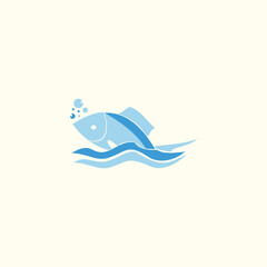 Logo style world ocean day concept with fish