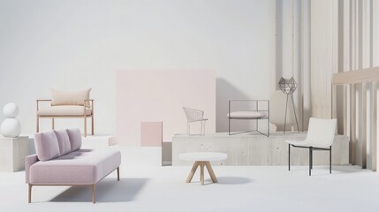 Fototapeta premium modern minimal furniture with white background studio style. generative ai