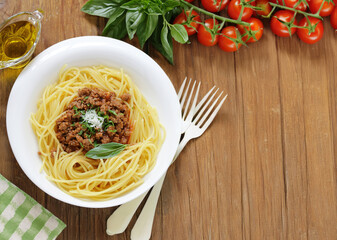 traditional italian food pasta with tomato sauce and basil