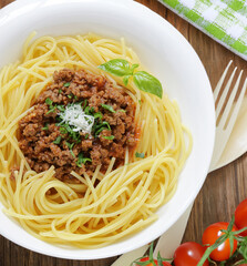 traditional italian food pasta with tomato sauce and basil