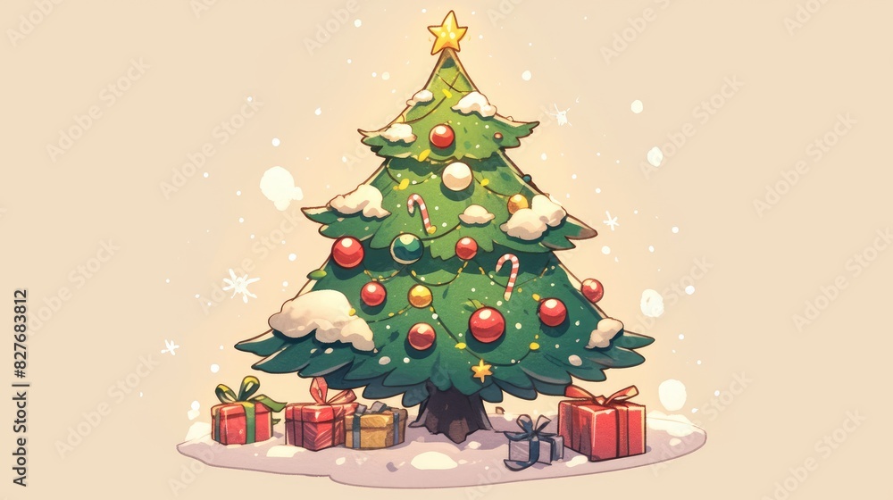 Canvas Prints doodle a charming cartoon of a christmas tree