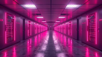 Fototapeta premium The server room. Data Center and AI Infrastructure background wallpaper. AI