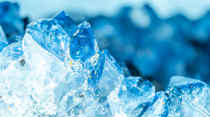 Blue Crystal Mineral Stone. Gems. Mineral crystals in the natural environment. Texture of precious...