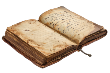 An open antique book with handwritten text in cursive on aged, yellowed pages, depicting vintage literature and historical significance.