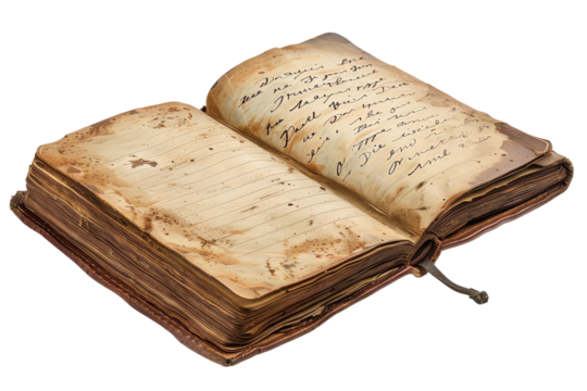 An open antique book with handwritten text in cursive on aged, yellowed pages, depicting vintage literature and historical significance.