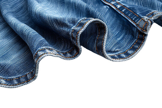 Close-up of stylish blue denim fabric with detailed stitching and texture, showcasing garment craftsmanship. Ideal for fashion and textile projects.