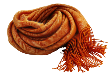 Elegant orange cashmere scarf with fringe details, perfect for adding warmth and style to any outfit, ideal for fall and winter fashion.