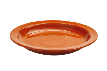 Empty orange plate isolated on white background, perfect for food presentation, culinary designs, and kitchenware advertisements.