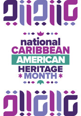 Caribbean American Heritage Month in June. Culture Month to the people of America. Celebrate annual with festival. Happy holiday. Poster, card, banner and background. Vector illustration