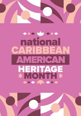 Caribbean American Heritage Month in June. Culture Month to the people of America. Celebrate annual with festival. Happy holiday. Poster, card, banner and background. Vector illustration