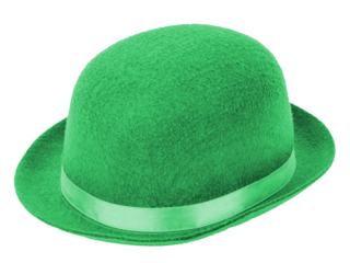 Green bowler hat isolated on a white transparent background