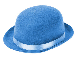 Blue bowler hat isolated on a white transparent background