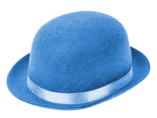 Blue bowler hat isolated on a white transparent background