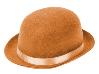Orange bowler hat isolated on a white transparent background