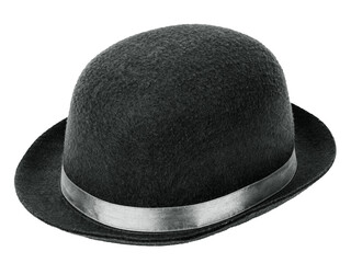 Black bowler hat isolated on a white transparent background