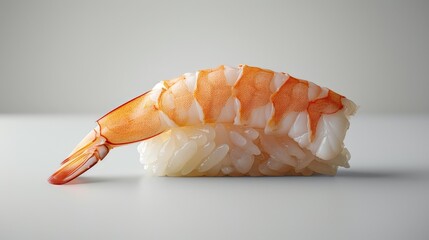Exquisite Shrimp Nigiri Sushi Close-Up on White Background with Natural Light - High Quality Photorealistic Food Photography