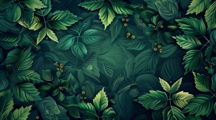 Nature-inspired background with green leaves and flowers
