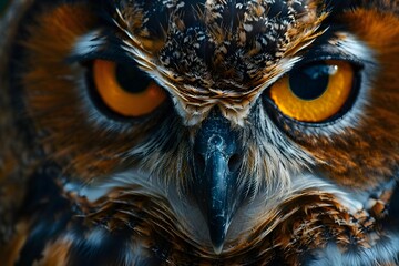 Wise Observation: A Close Up Texture of an Owl's Eyes and Feathers