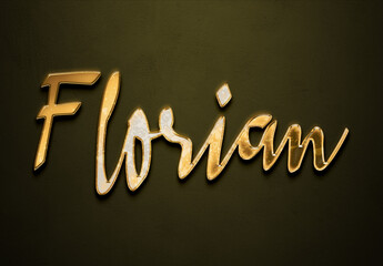Old gold text effect of German name Florian with 3D glossy style Mockup.