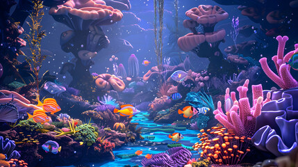 Fototapeta na wymiar A surreal underwater landscape with vibrant coral reefs and exotic fish