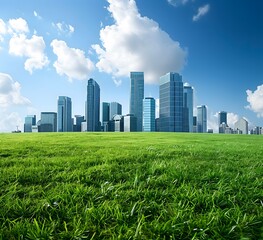 Blue white skyline city tall buildings seen background Tall Buildings Concept
