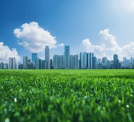 Fototapeta premium Blue white skyline city tall buildings seen background Tall Buildings Concept