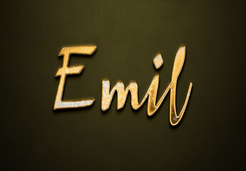 Old gold text effect of German name Emil with 3D glossy style Mockup.