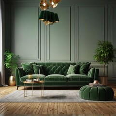modern living room, luxury house, green house interior, 
