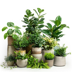 Fototapeta premium Modern indoor plants, featuring a white background without shadows, perfect for incorporating into interior design elements