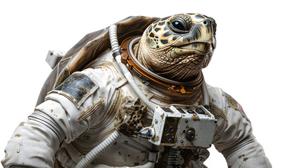 Fototapeta premium Turtle dressed as an astronaut isolated on a transparent background, PNG, Ai