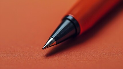 Fototapeta premium A close-up photo captures the glint of a metal ballpoint pen tip poised over a document