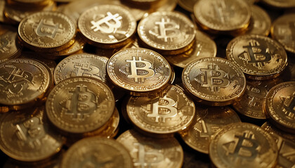 Bitcoin, close-up of a cryptocurrency coin