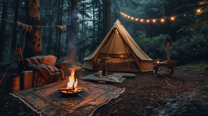 A serene campsite at night