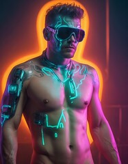 cyperpunk portrait, closeup of a man