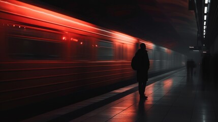 Man Isolated on Platform as Train Speeds