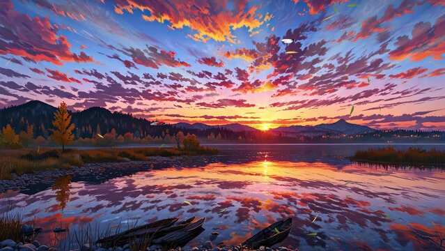 4k looping video showcasing the sunrise from small mountains near Drammen's lake.