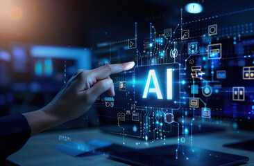 businessman finger touching artificial intelligence icon