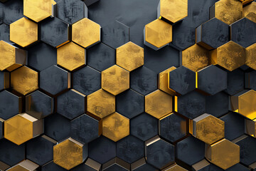 Abstract background with black and gold hexagonal shapes metallic texture