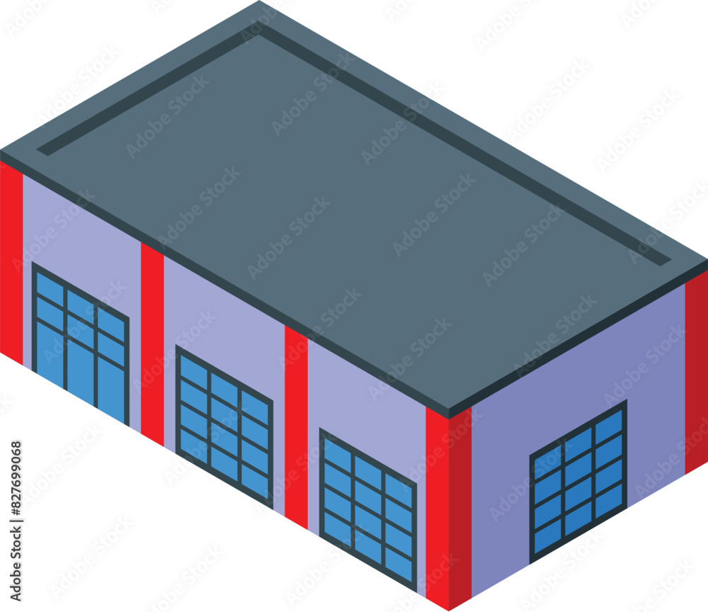 Poster isometric warehouse building illustration with modern architecture and industrial storage structure 