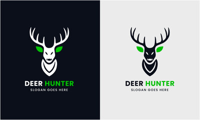 Deer logo, deer hunter logo icon, leaf with deer icon, deer hunter with gun, deer sunrise, deer round shape, mountain, A great, elegant deer standing gracefully. Deer icon for company minimalist logo